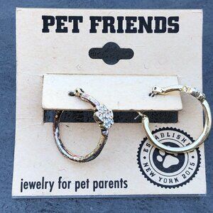 Pet Friends Dog Paw Print Gold Tone Faux Diamond Hoop Earrings